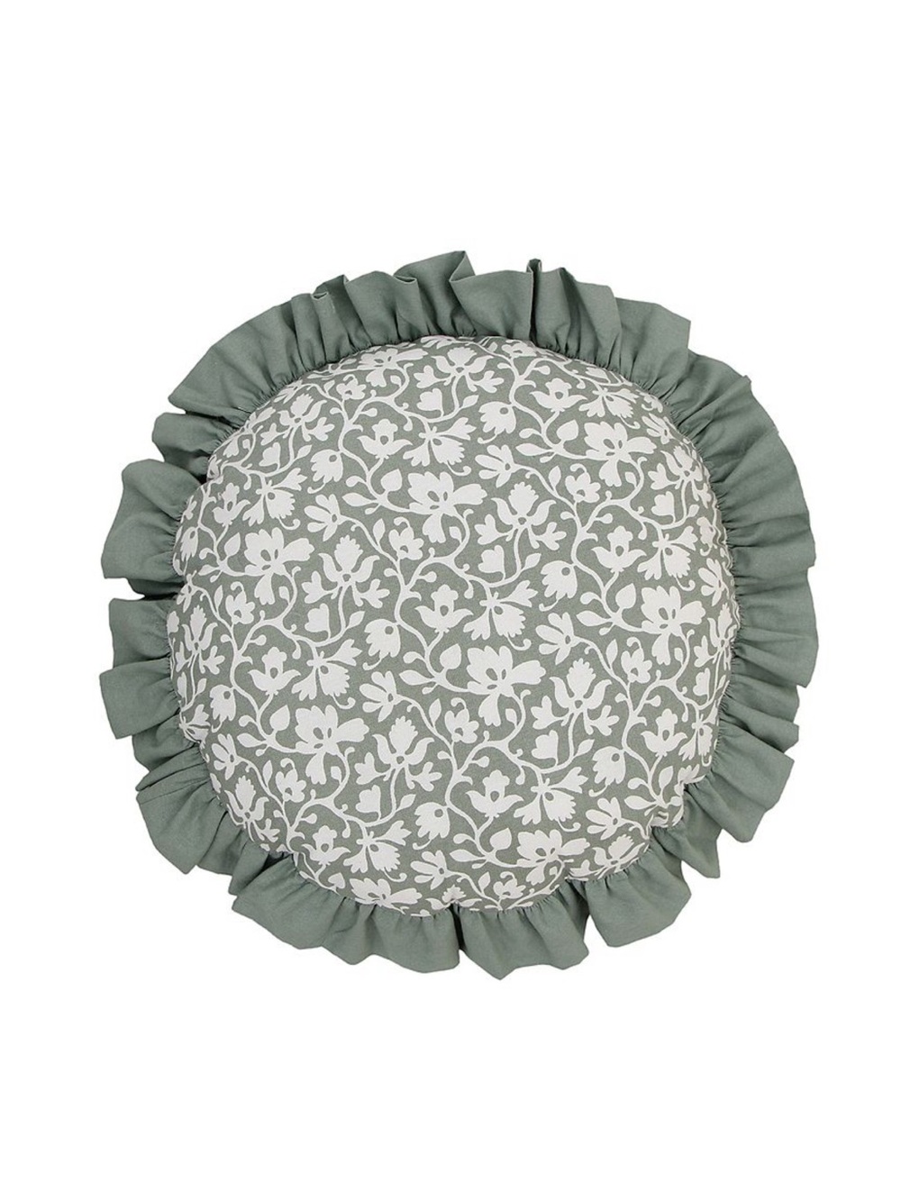 Round Floral Ruffle Throw Pillow - Sage Green